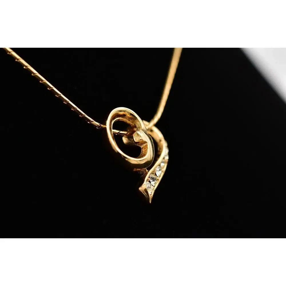 Givenchy Vintage Logo Heart Necklace Gold Crystal G Pendant Signed NOS 80s BinBD